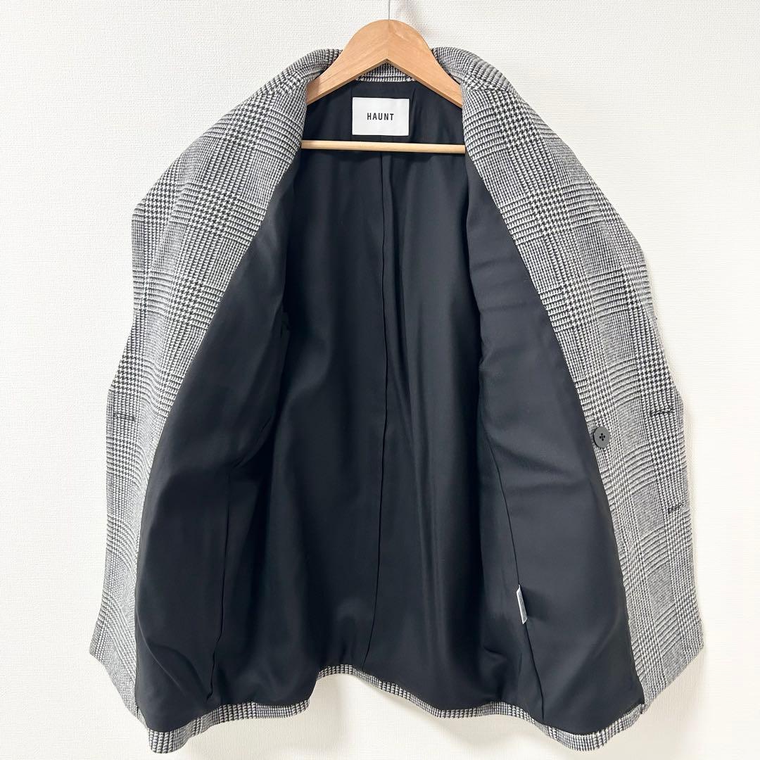 美品✨HAUNT ダブルジャケット　グレー　チェック　金ボタン　38