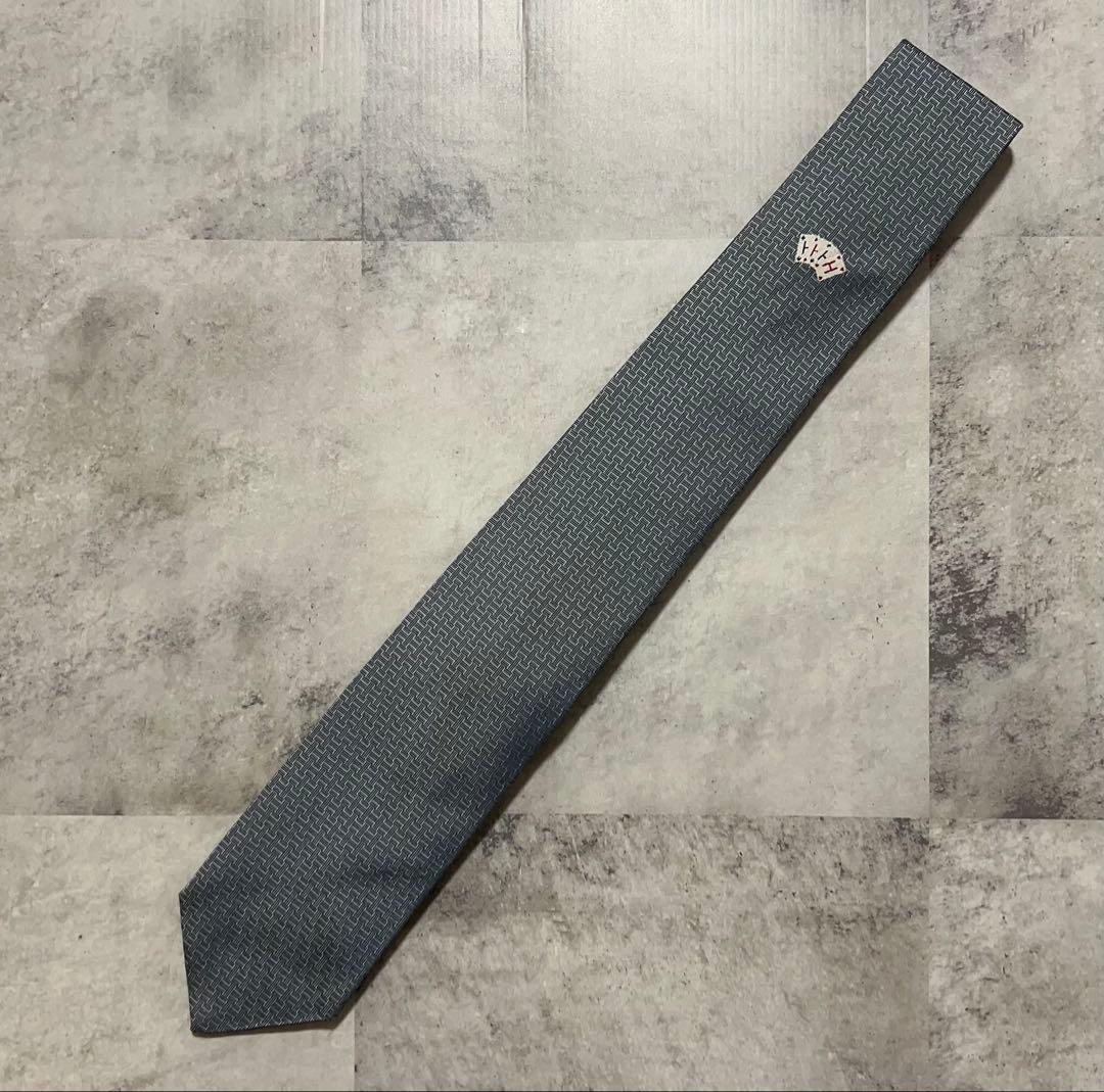 HERMES ネクタイ ハイブランド H織り ワンポイント刺繍 トランプ