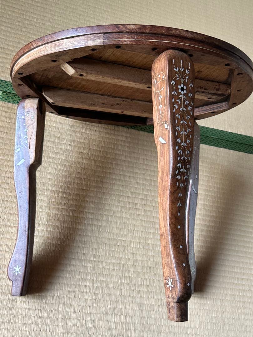 インド製 インディアンローズウッド無垢材 象嵌細工 サイドテーブル 3本脚