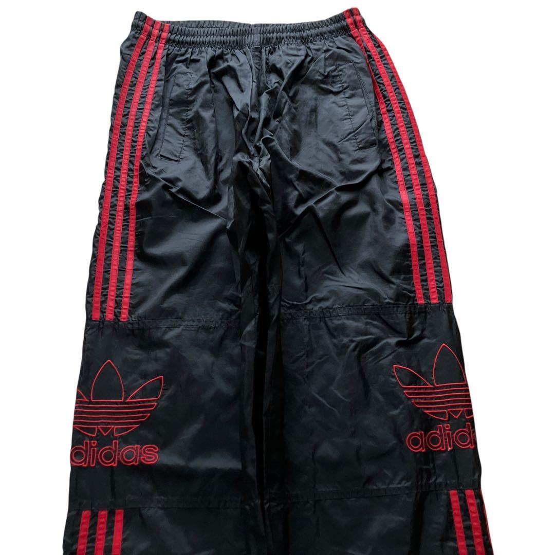極太90s old adidas バギーナイロントラックパンツ 豪華刺繍 B系