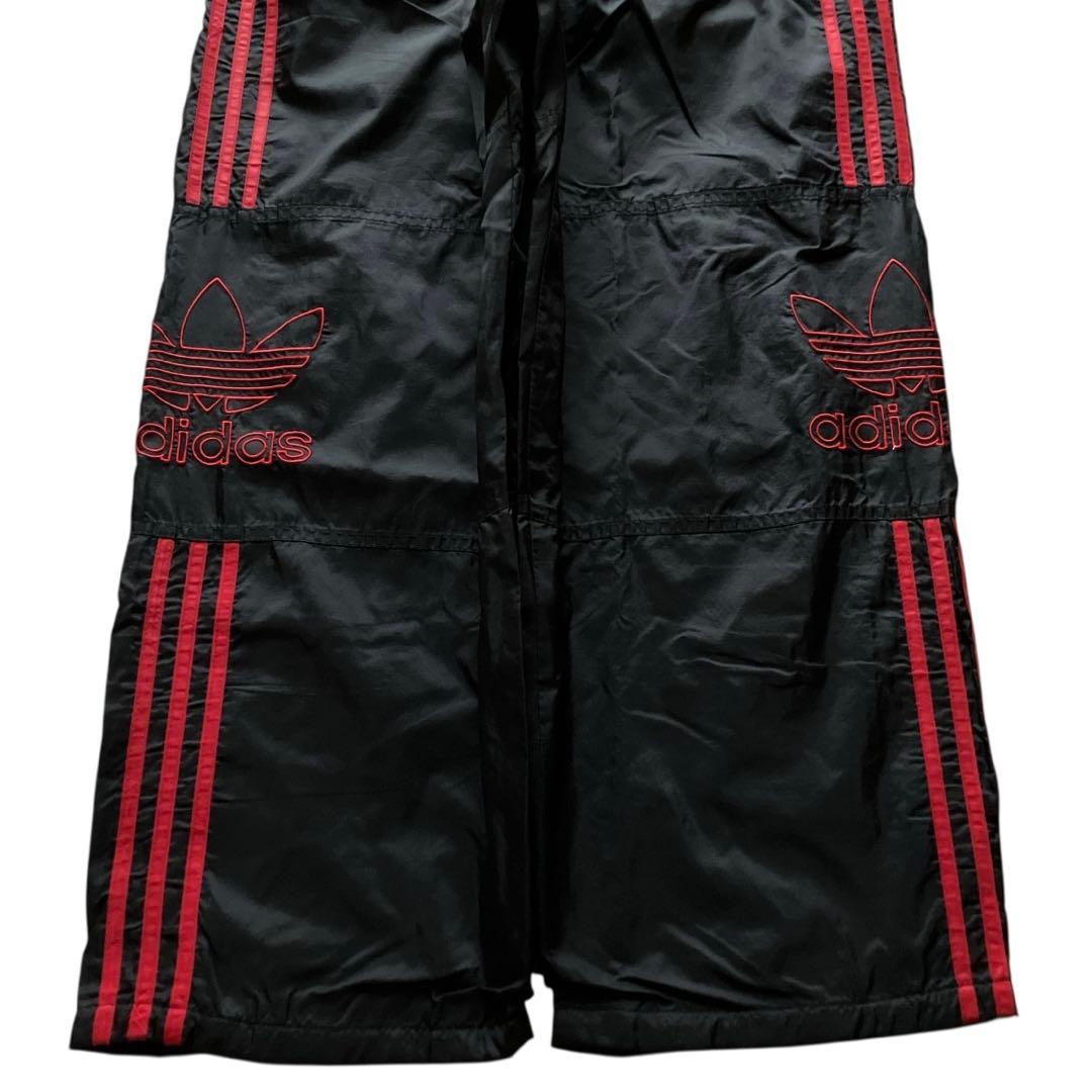 極太90s old adidas バギーナイロントラックパンツ 豪華刺繍 B系