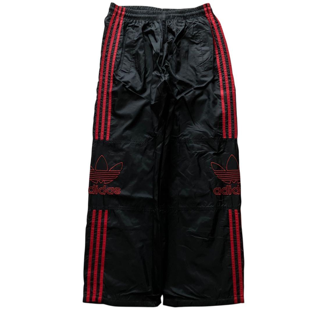 極太90s old adidas バギーナイロントラックパンツ 豪華刺繍 B系