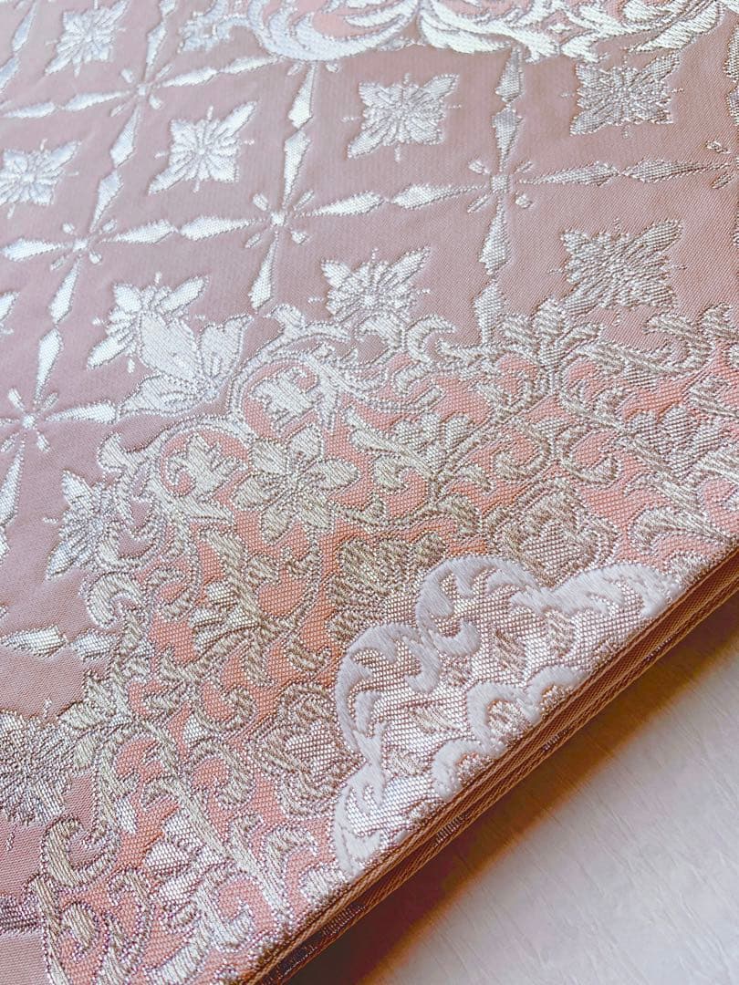 正絹　袋帯　六通柄　唐織　銀糸　正倉院菱華　アラベスク