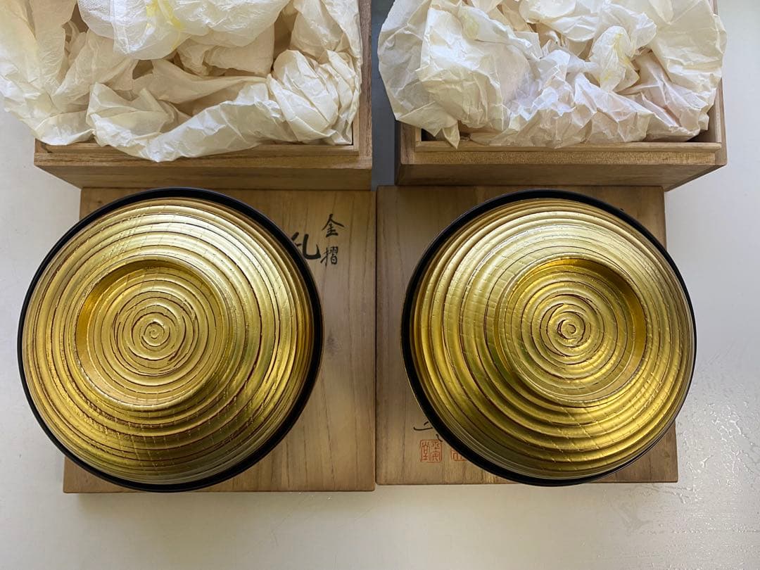 山田平安堂 山田漆器店 金摺 乱挽碗 呉藤友乗 共箱　蓋付き碗　２点まとめ