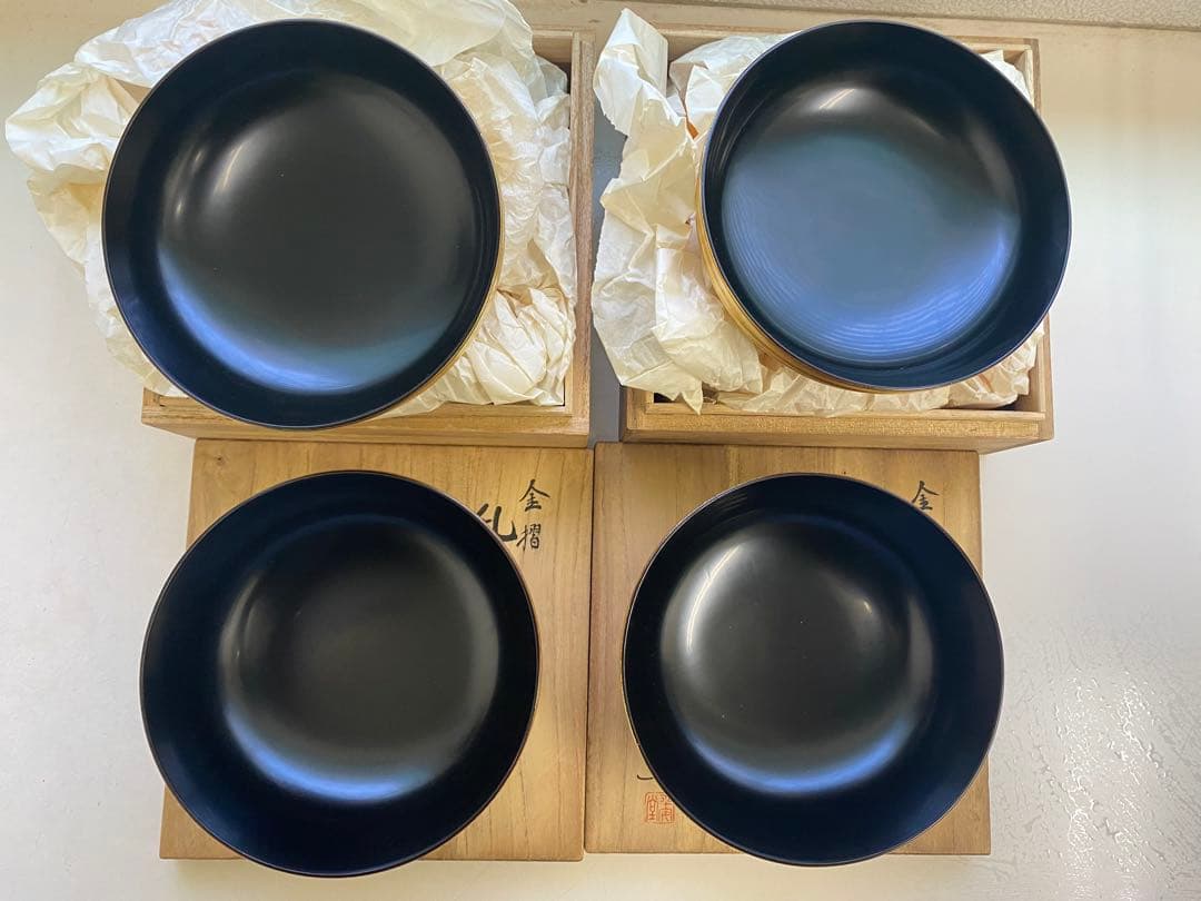 山田平安堂 山田漆器店 金摺 乱挽碗 呉藤友乗 共箱　蓋付き碗　２点まとめ