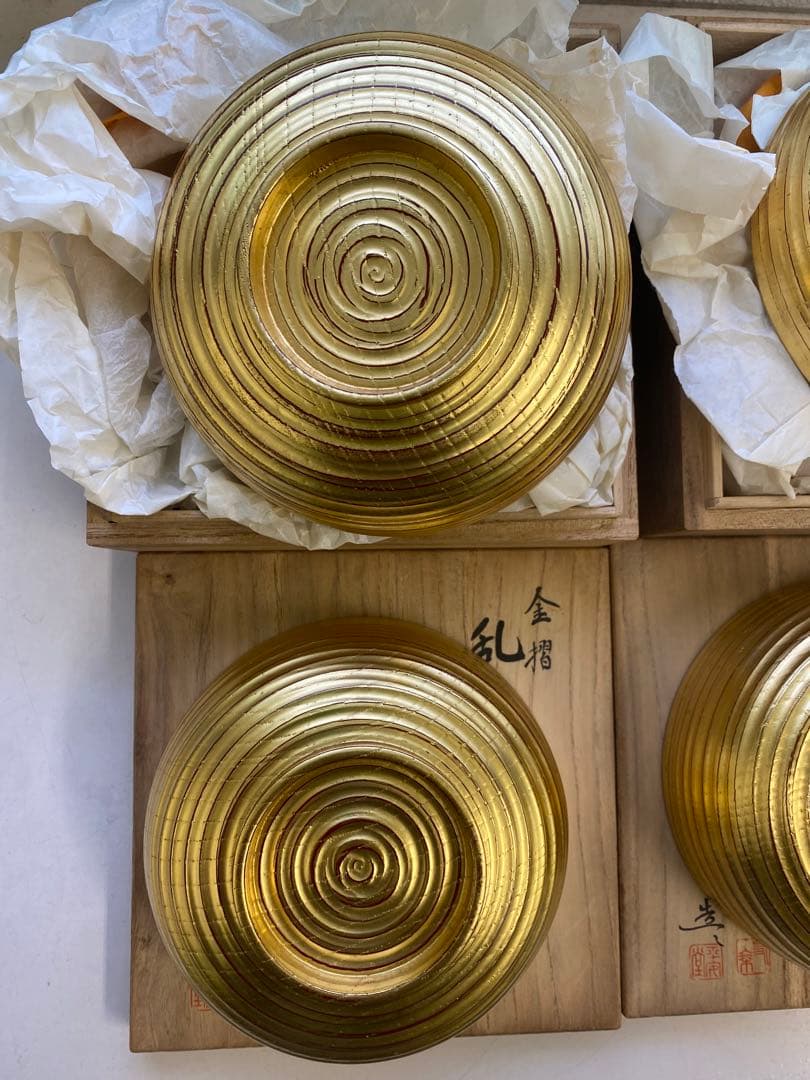 山田平安堂 山田漆器店 金摺 乱挽碗 呉藤友乗 共箱　蓋付き碗　２点まとめ