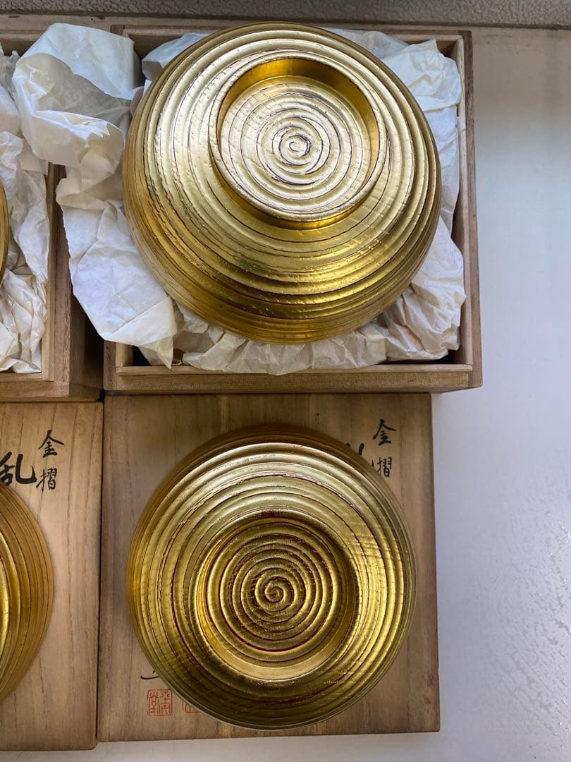 山田平安堂 山田漆器店 金摺 乱挽碗 呉藤友乗 共箱　蓋付き碗　２点まとめ