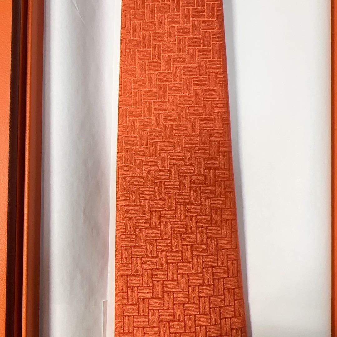 【新品未使用】HERMES エルメス ネクタイ H柄 オレンジ