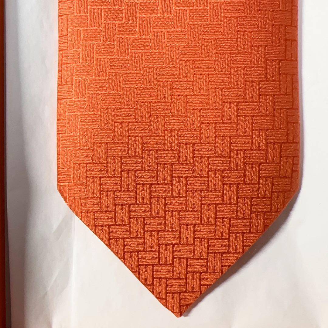 【新品未使用】HERMES エルメス ネクタイ H柄 オレンジ