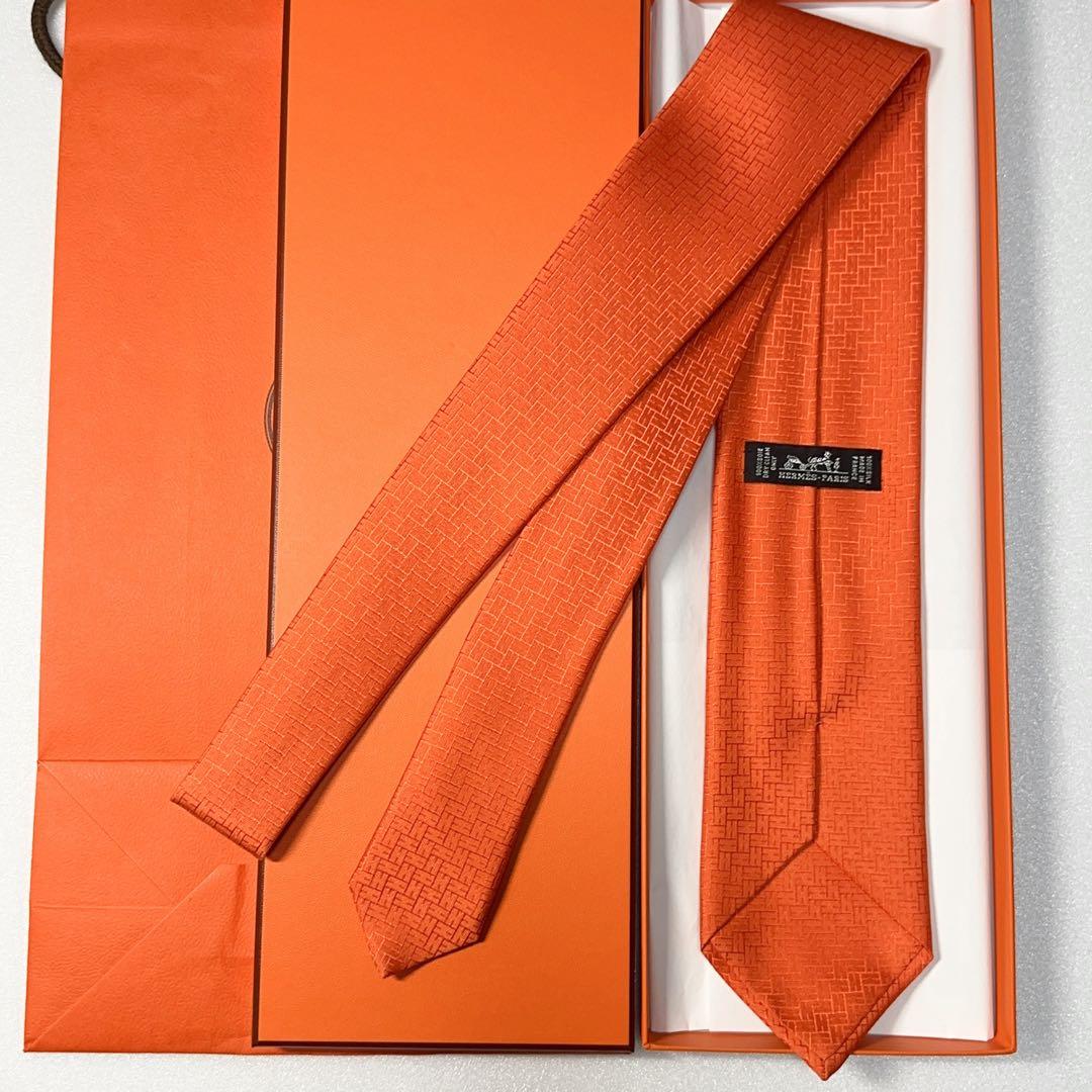 【新品未使用】HERMES エルメス ネクタイ H柄 オレンジ
