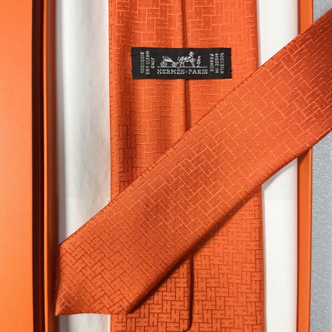 【新品未使用】HERMES エルメス ネクタイ H柄 オレンジ