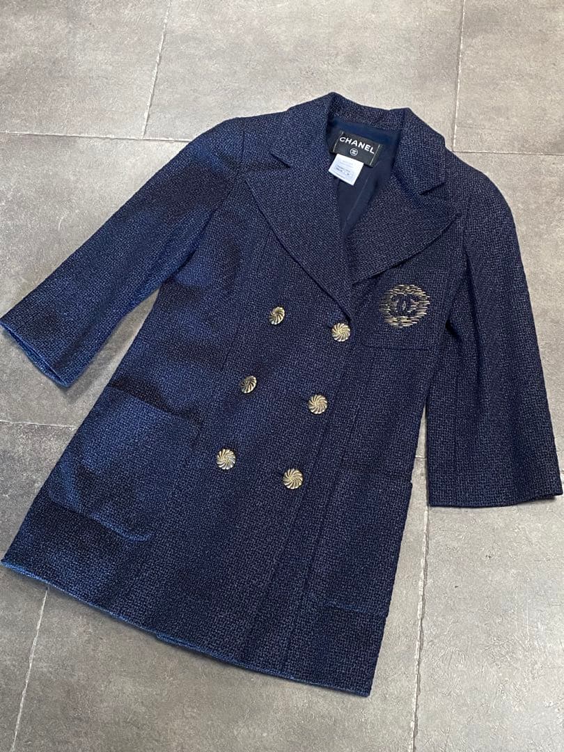 CHANEL ダークネイビー ツイードコート