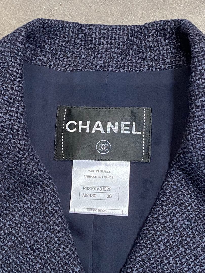 CHANEL ダークネイビー ツイードコート