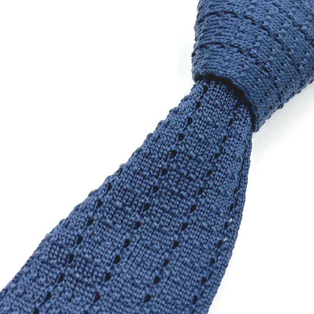 極美品 HERMES エルメス シルク ニットネクタイ ネイビー 紺 箱付