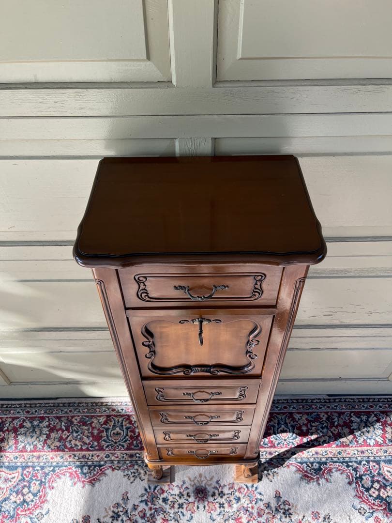 ヨーロピアン コンソールチェスト スリム 猫脚 鍵付属 ナチュラルブラウン