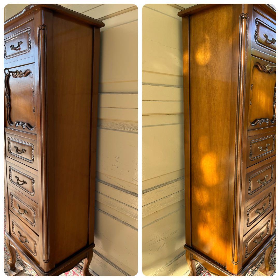 ヨーロピアン コンソールチェスト スリム 猫脚 鍵付属 ナチュラルブラウン