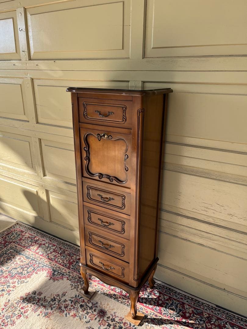 ヨーロピアン コンソールチェスト スリム 猫脚 鍵付属 ナチュラルブラウン