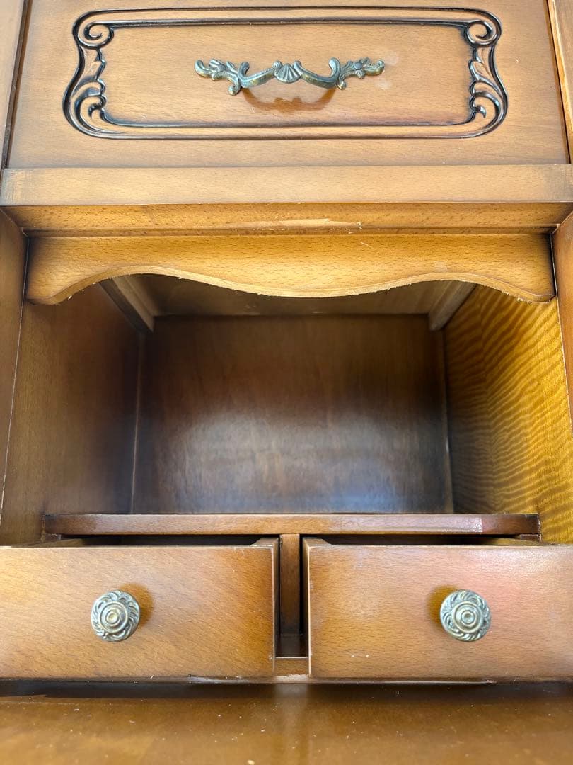 ヨーロピアン コンソールチェスト スリム 猫脚 鍵付属 ナチュラルブラウン