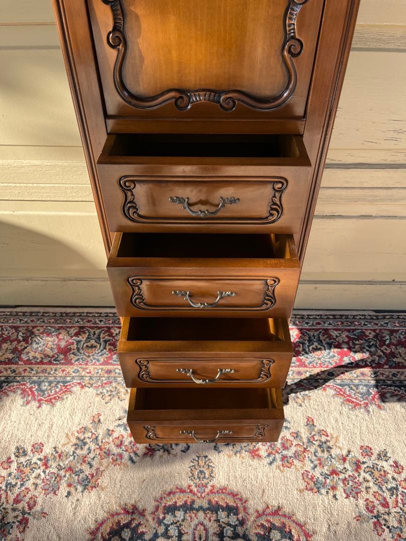 ヨーロピアン コンソールチェスト スリム 猫脚 鍵付属 ナチュラルブラウン