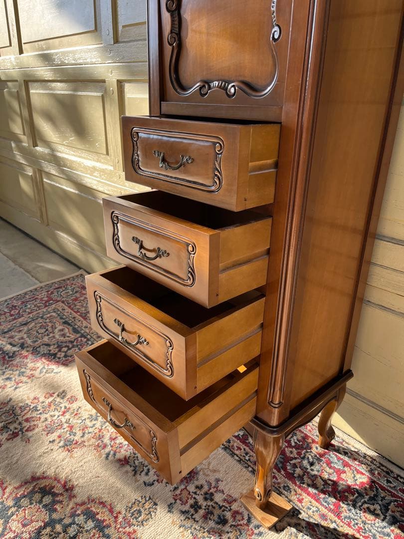 ヨーロピアン コンソールチェスト スリム 猫脚 鍵付属 ナチュラルブラウン