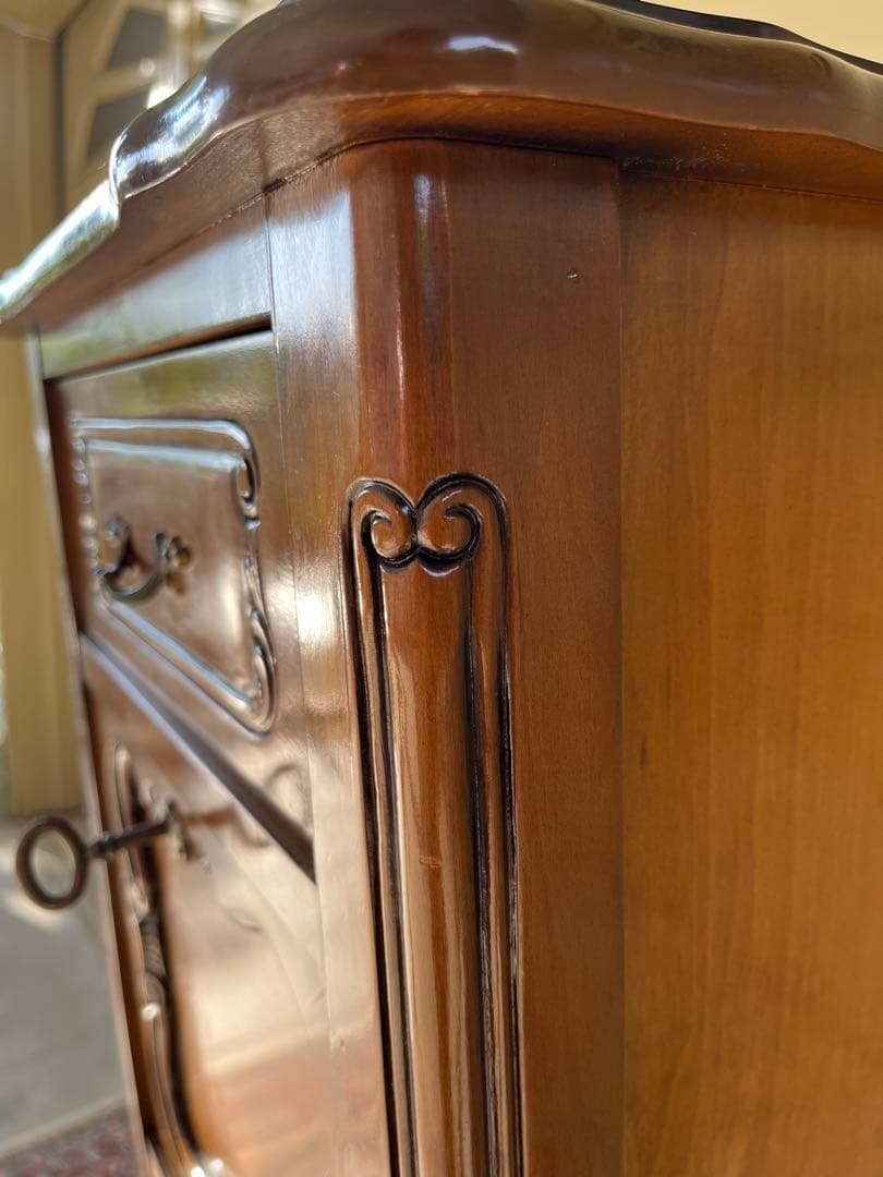 ヨーロピアン コンソールチェスト スリム 猫脚 鍵付属 ナチュラルブラウン