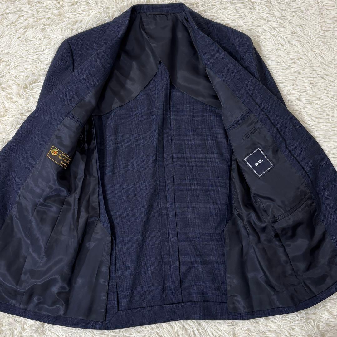 【最高級 ロロピアーナ】 SHIPS ジャケット グレンチェック ネイビー 48