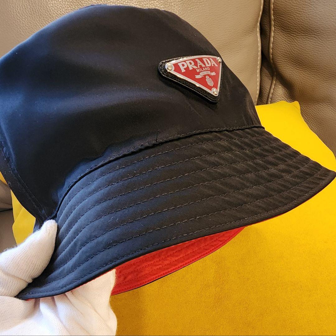 正規品:美品: PRADA バケットハット ネイビー/レッド