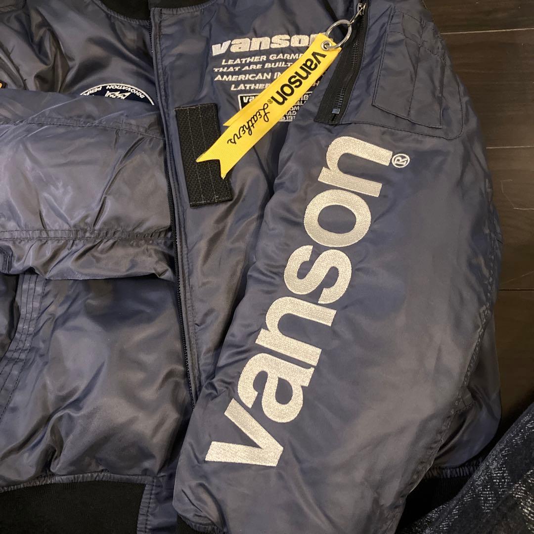 【美品】バンソンVSE25102W バイクウェア MA-1 グレー/ホワイト L