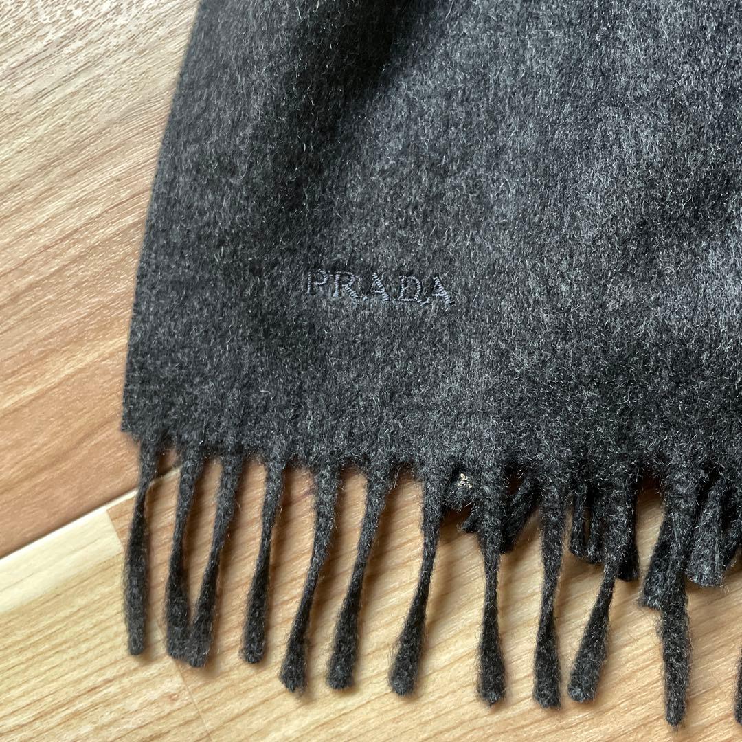 PRADA プラダ カシミヤ100% マフラー ブラック イタリア製 刺繍ロゴ