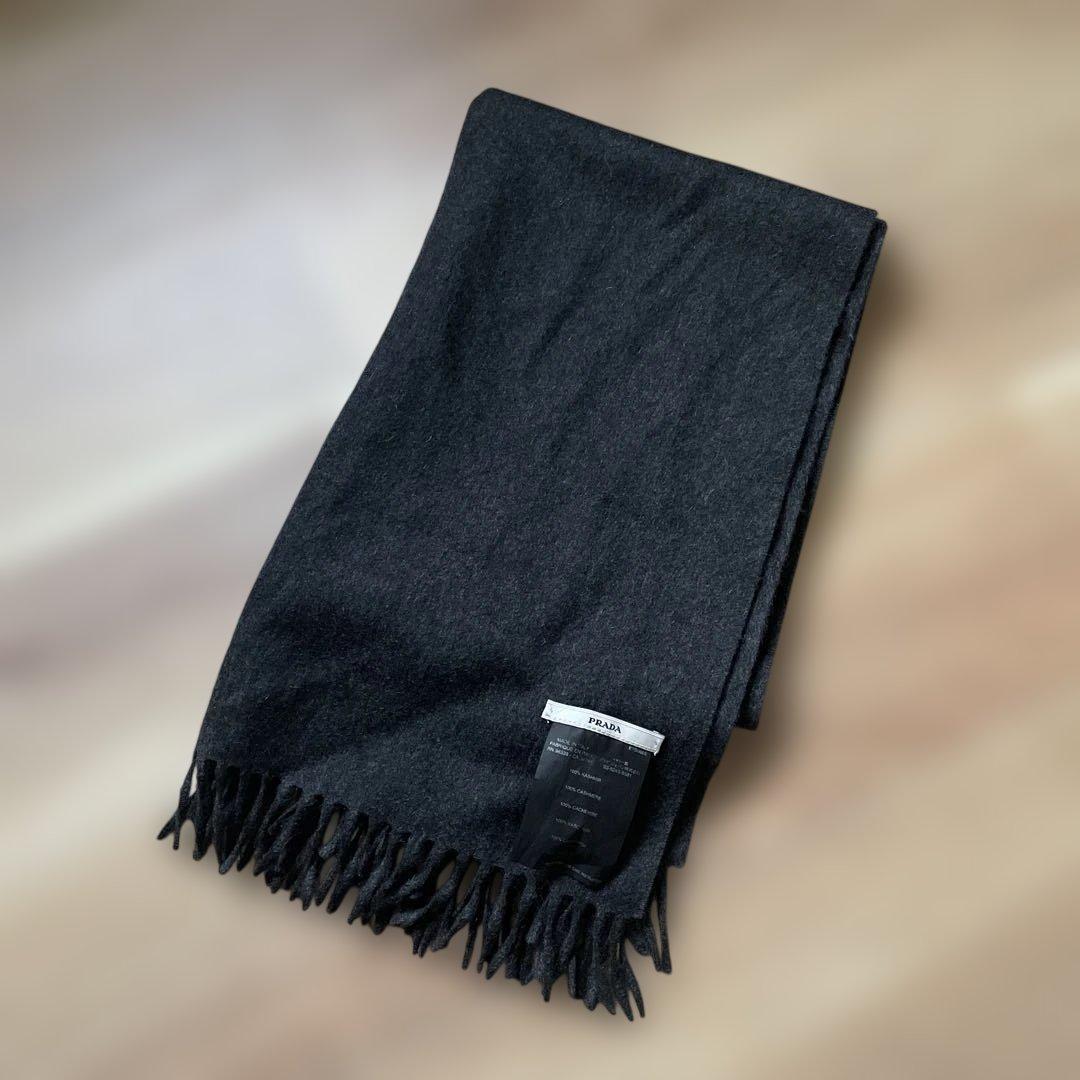 PRADA プラダ カシミヤ100% マフラー ブラック イタリア製 刺繍ロゴ