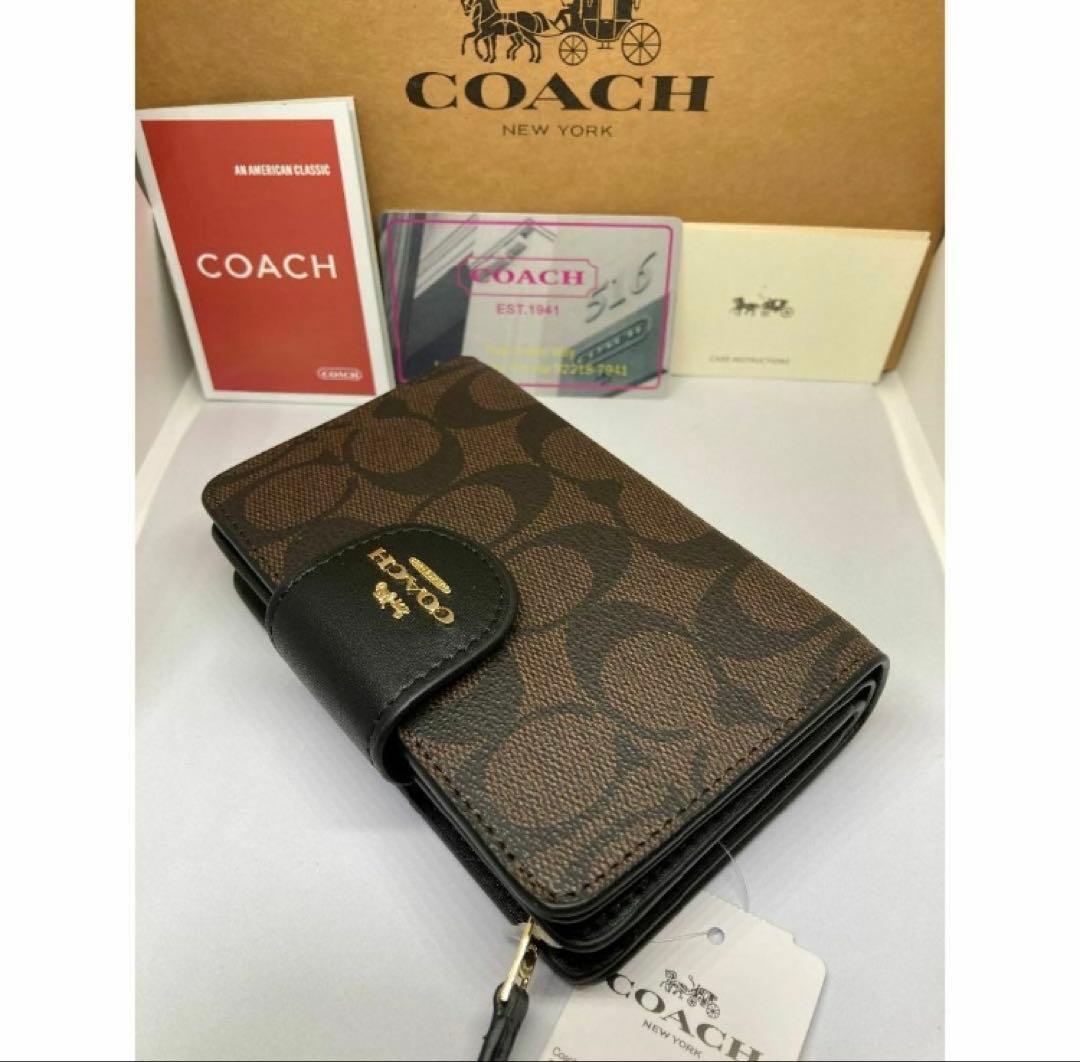COACH　コーチ　C0082　二つ折り財布　ラグジュアリー　ブラウン×ブラック