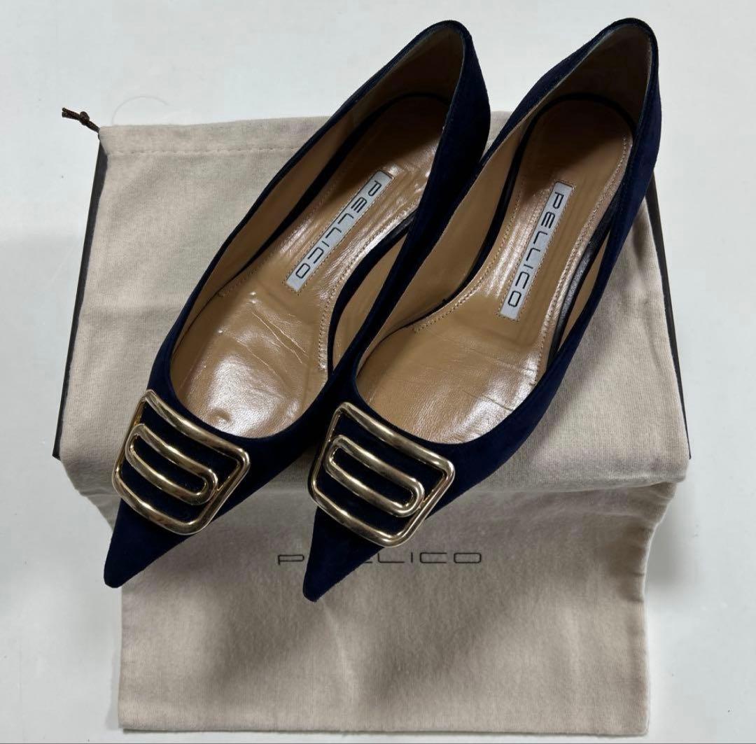 【超美品】PELLICO スエードネイビー ポインテッドトゥ