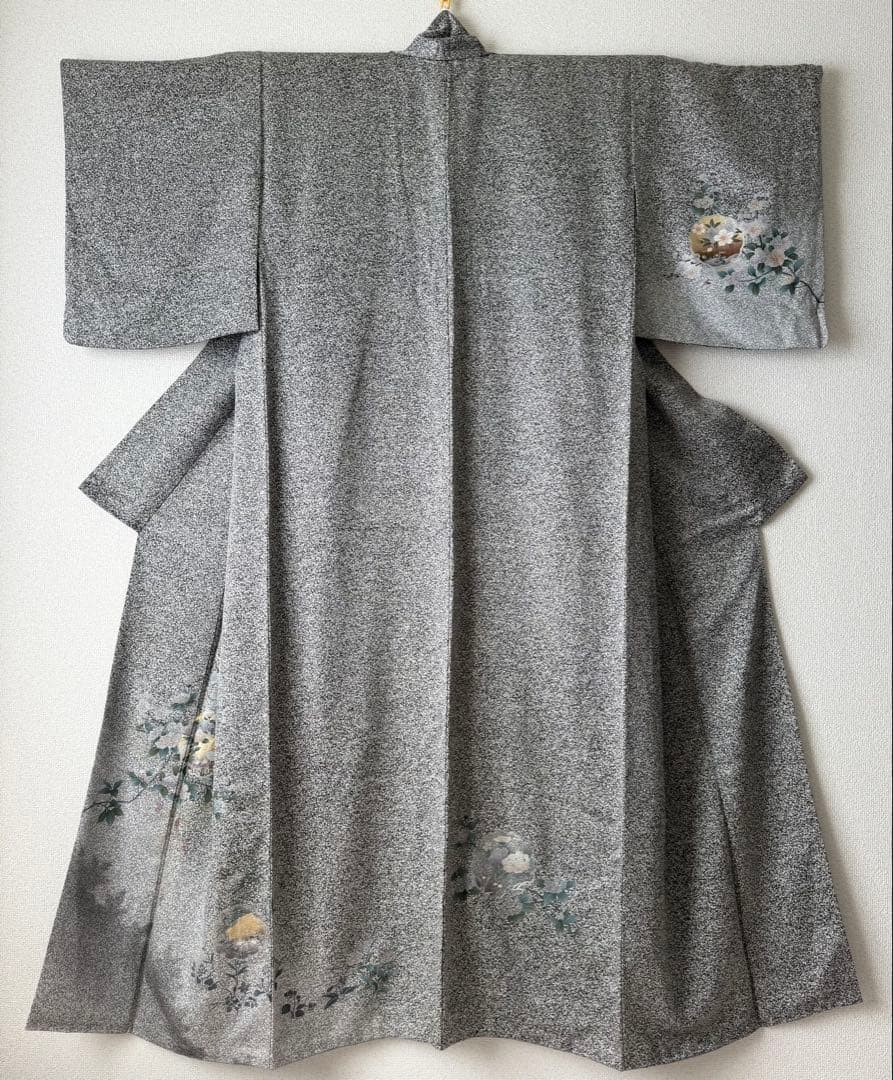 美品！ 訪問着 逸品 金彩 黒灰 グレー モノトーン系 身丈158 ゆったり