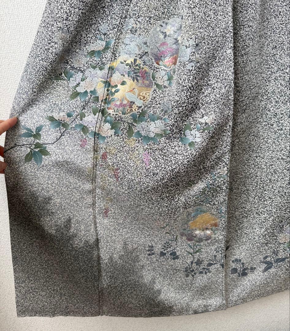 美品！ 訪問着 逸品 金彩 黒灰 グレー モノトーン系 身丈158 ゆったり