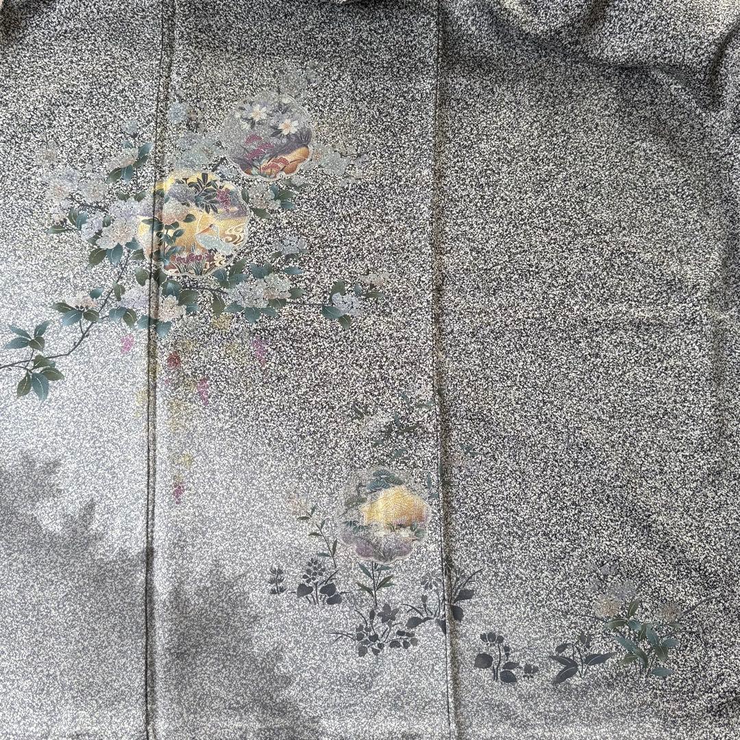 美品！ 訪問着 逸品 金彩 黒灰 グレー モノトーン系 身丈158 ゆったり