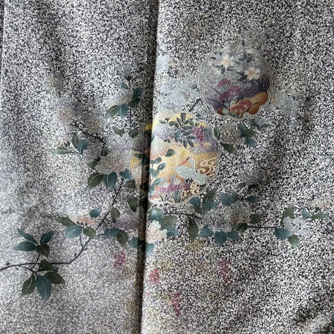 美品！ 訪問着 逸品 金彩 黒灰 グレー モノトーン系 身丈158 ゆったり