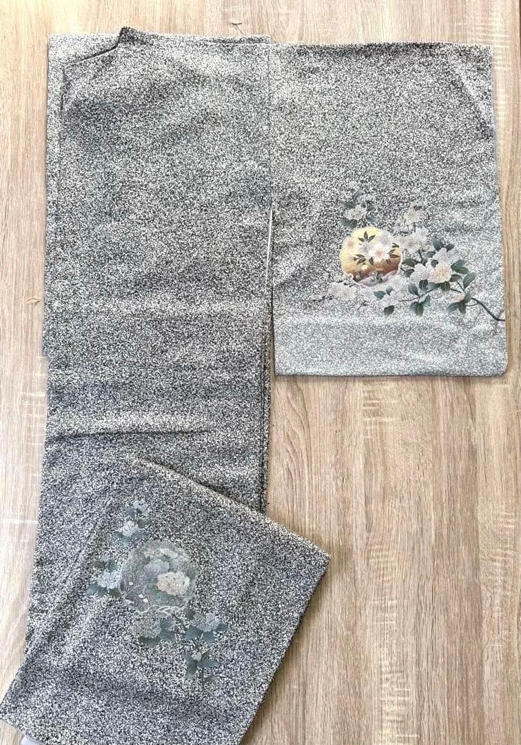 美品！ 訪問着 逸品 金彩 黒灰 グレー モノトーン系 身丈158 ゆったり