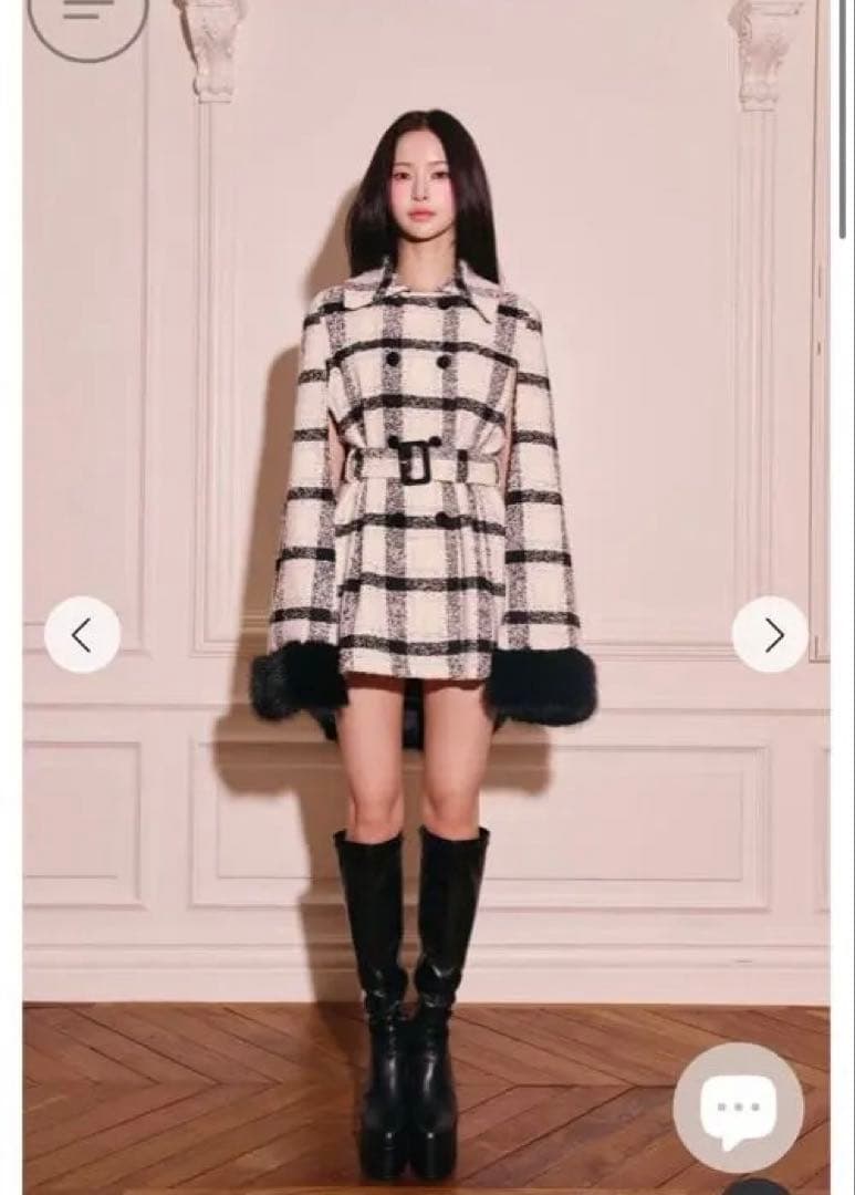 randy 今期　新品未使用　プレイドツイードファーポンチョ