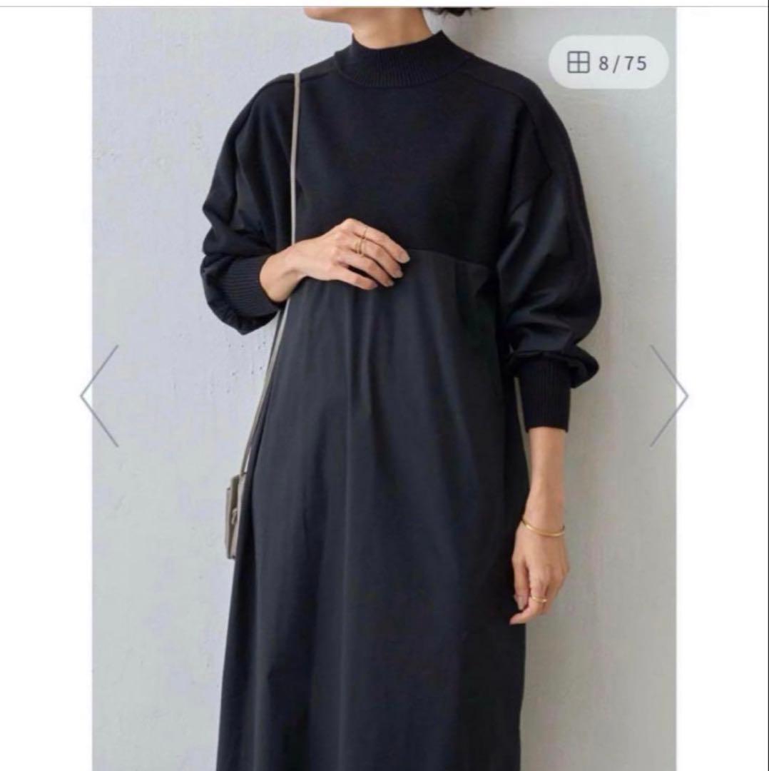 ビアズリー　モックネックニットコンビワンピース