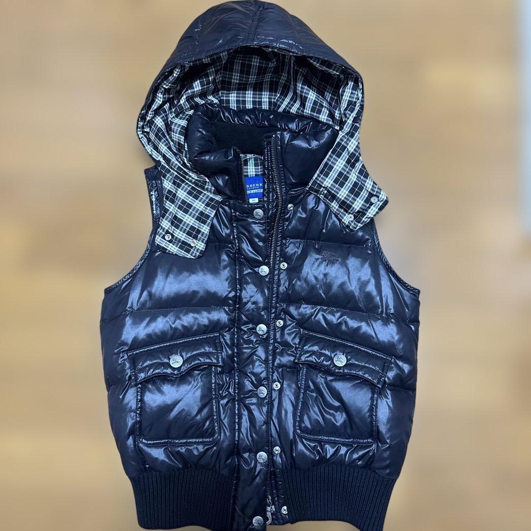 Burberry BLUE label ブラック ダウンベスト チェック柄