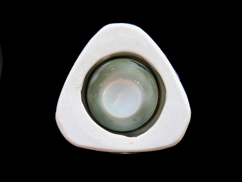 古伊万里　染付　透かし　七宝紋に鳥の図　盃台　E474AS-CGk