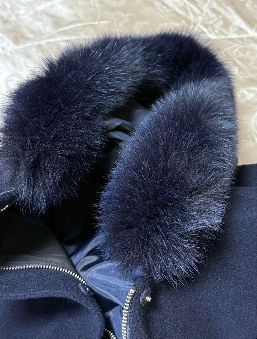 ⭐️極美品⭐️ クリーニング済み フォックスファー付き ウールコート 濃紺日本製38