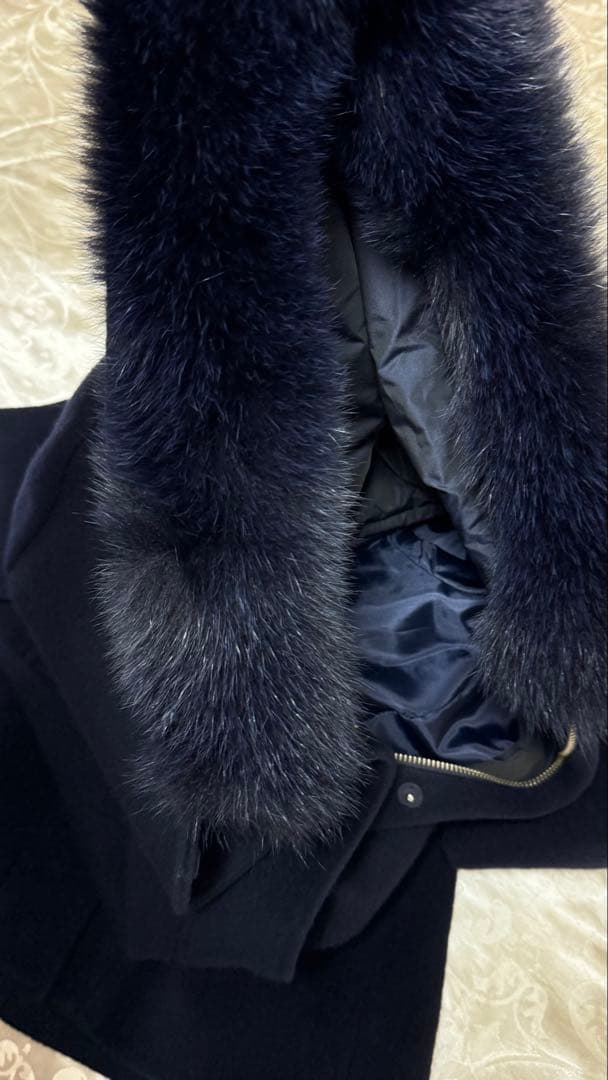 ⭐️極美品⭐️ クリーニング済み フォックスファー付き ウールコート 濃紺日本製38