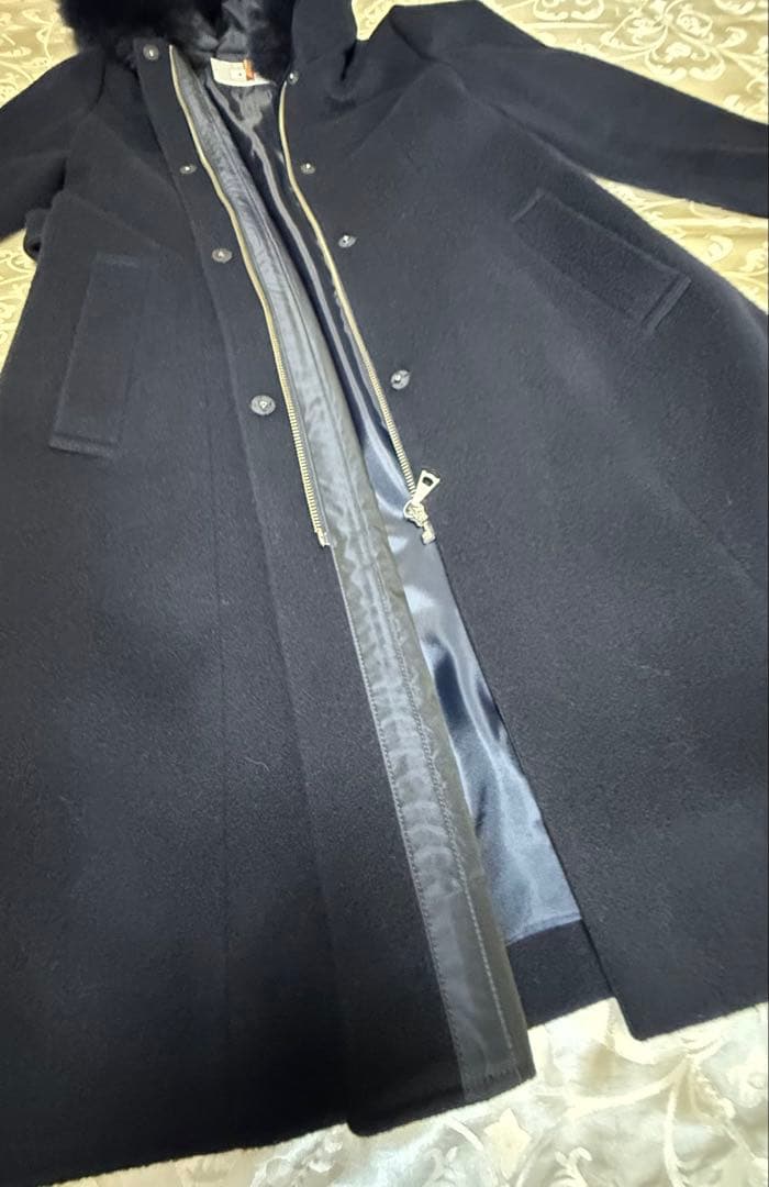 ⭐️極美品⭐️ クリーニング済み フォックスファー付き ウールコート 濃紺日本製38