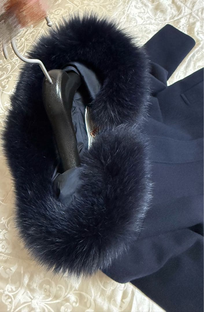 ⭐️極美品⭐️ クリーニング済み フォックスファー付き ウールコート 濃紺日本製38