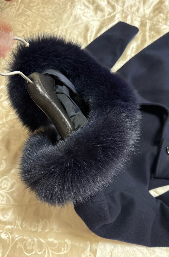 ⭐️極美品⭐️ クリーニング済み フォックスファー付き ウールコート 濃紺日本製38