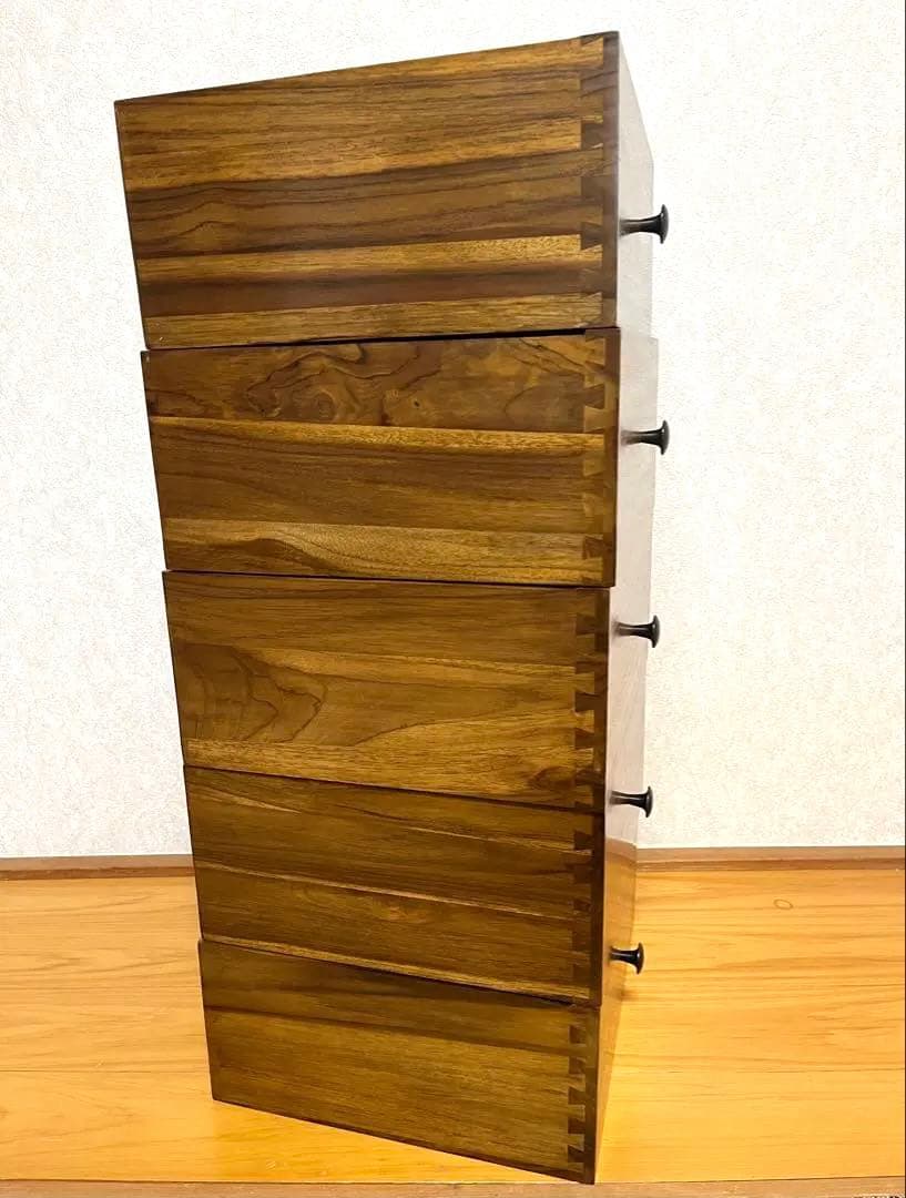 ギギliving チークスリム五段ハイチェスト W45✕D35xH114