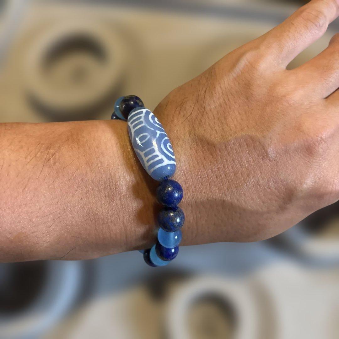 すっごいパワー！青瑪瑙とラピスラズリ、龍眼天珠のブレス！