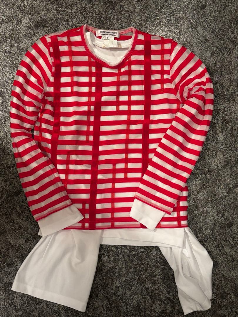 COMME des GARÇONS 長袖Tシャツ Sサイズ レッド/ストライプ
