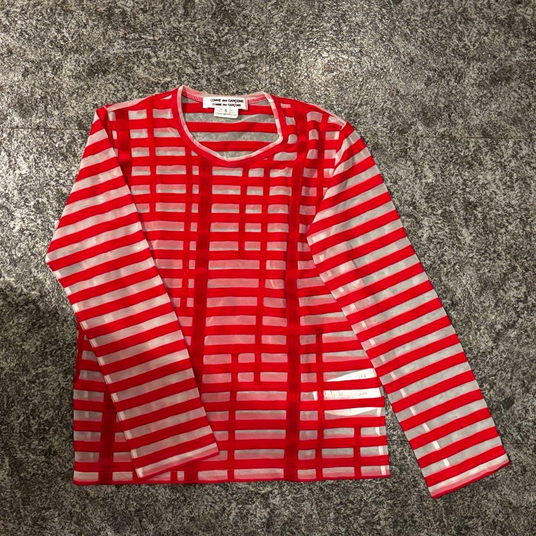 COMME des GARÇONS 長袖Tシャツ Sサイズ レッド/ストライプ